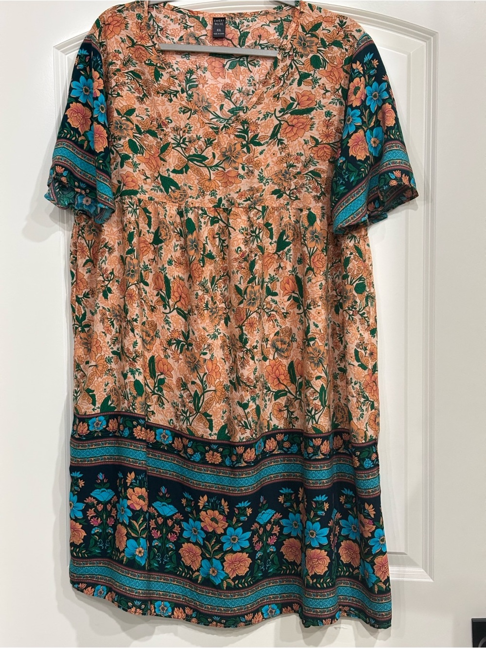 SHEIN Floral Maxi Dress in Peach, Teal, Green